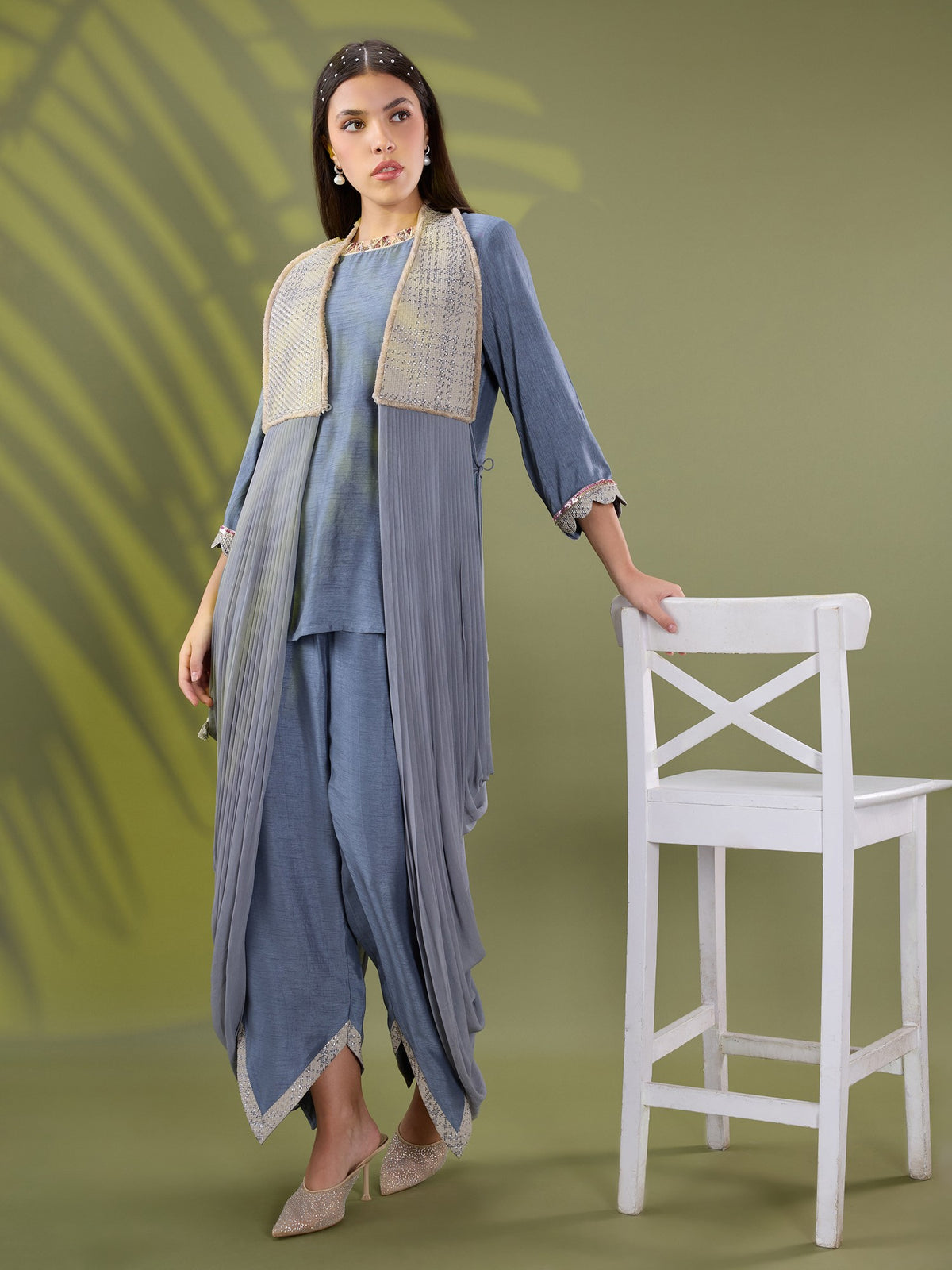 Nea silver drape kurta set