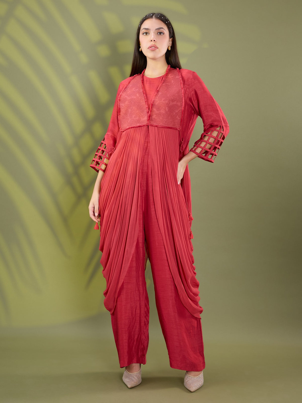 Nea red jumpsuit set