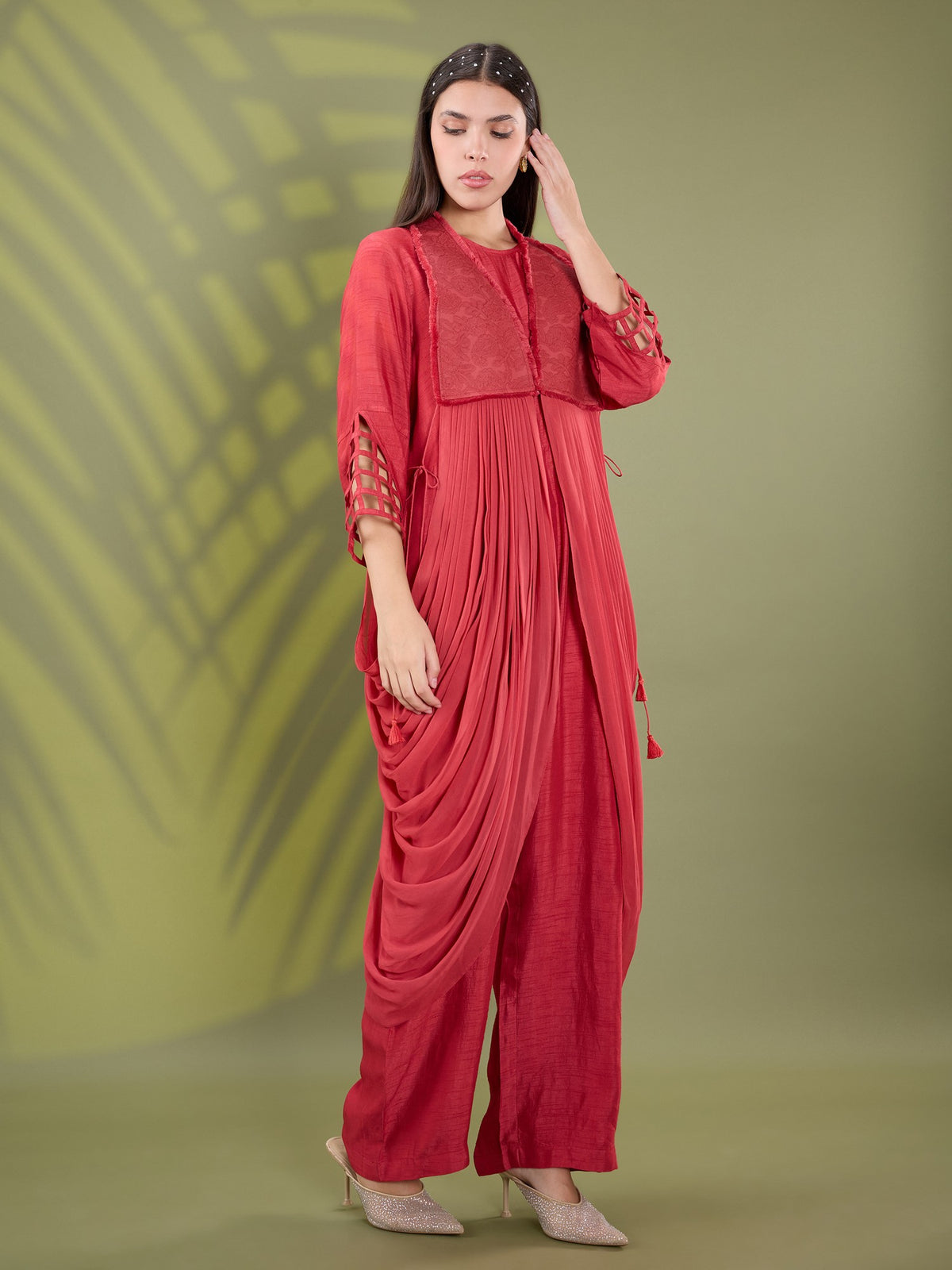 Nea red jumpsuit set