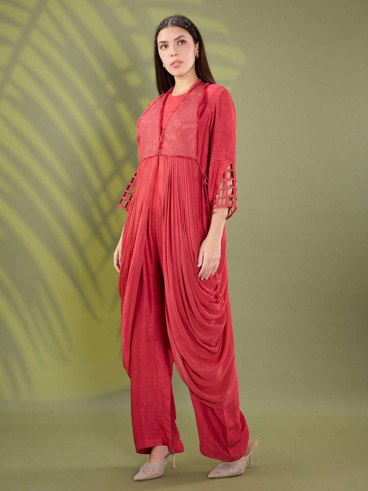 Nea red jumpsuit set