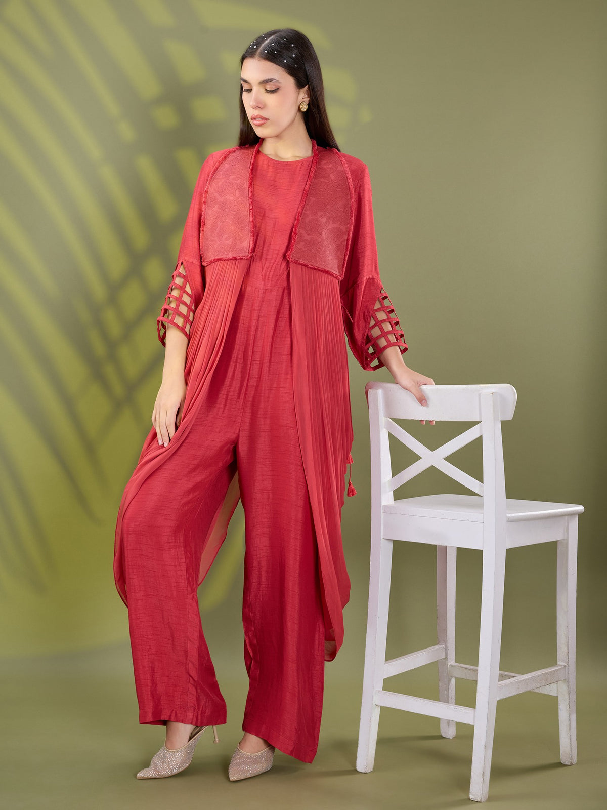 Nea red jumpsuit set