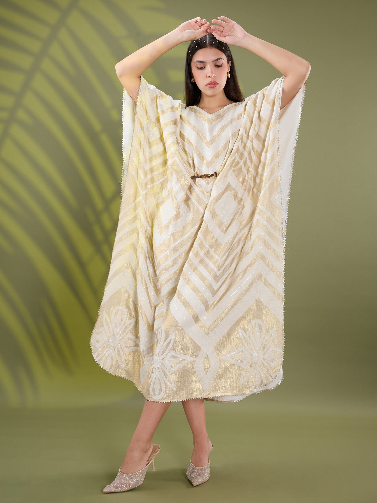 Mehr gold embroidered long kaftan dress