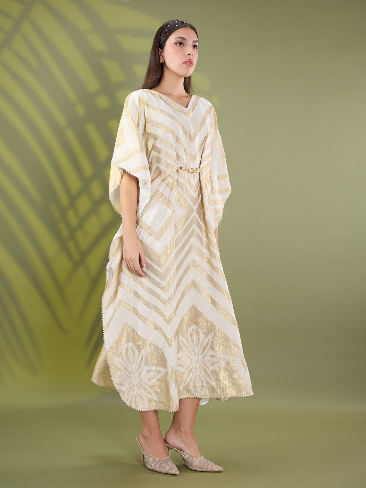 Mehr gold embroidered long kaftan dress