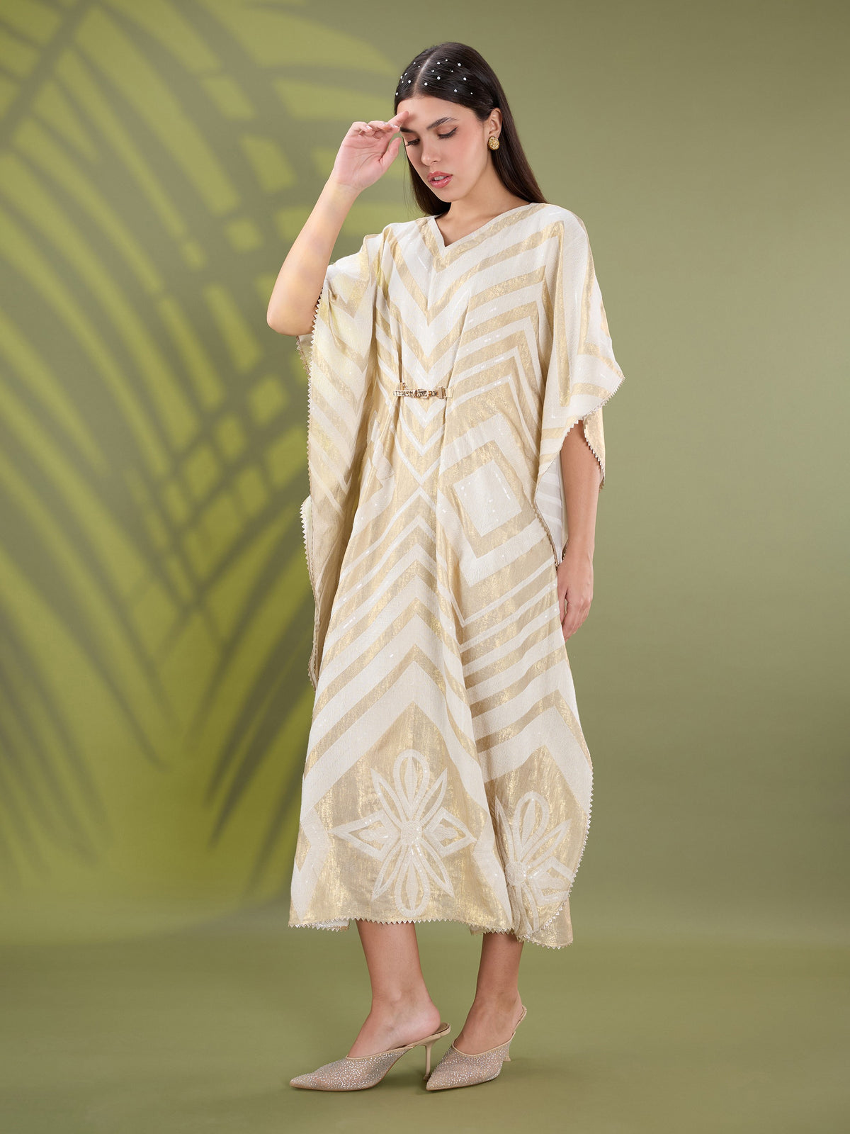 Mehr gold embroidered long kaftan dress