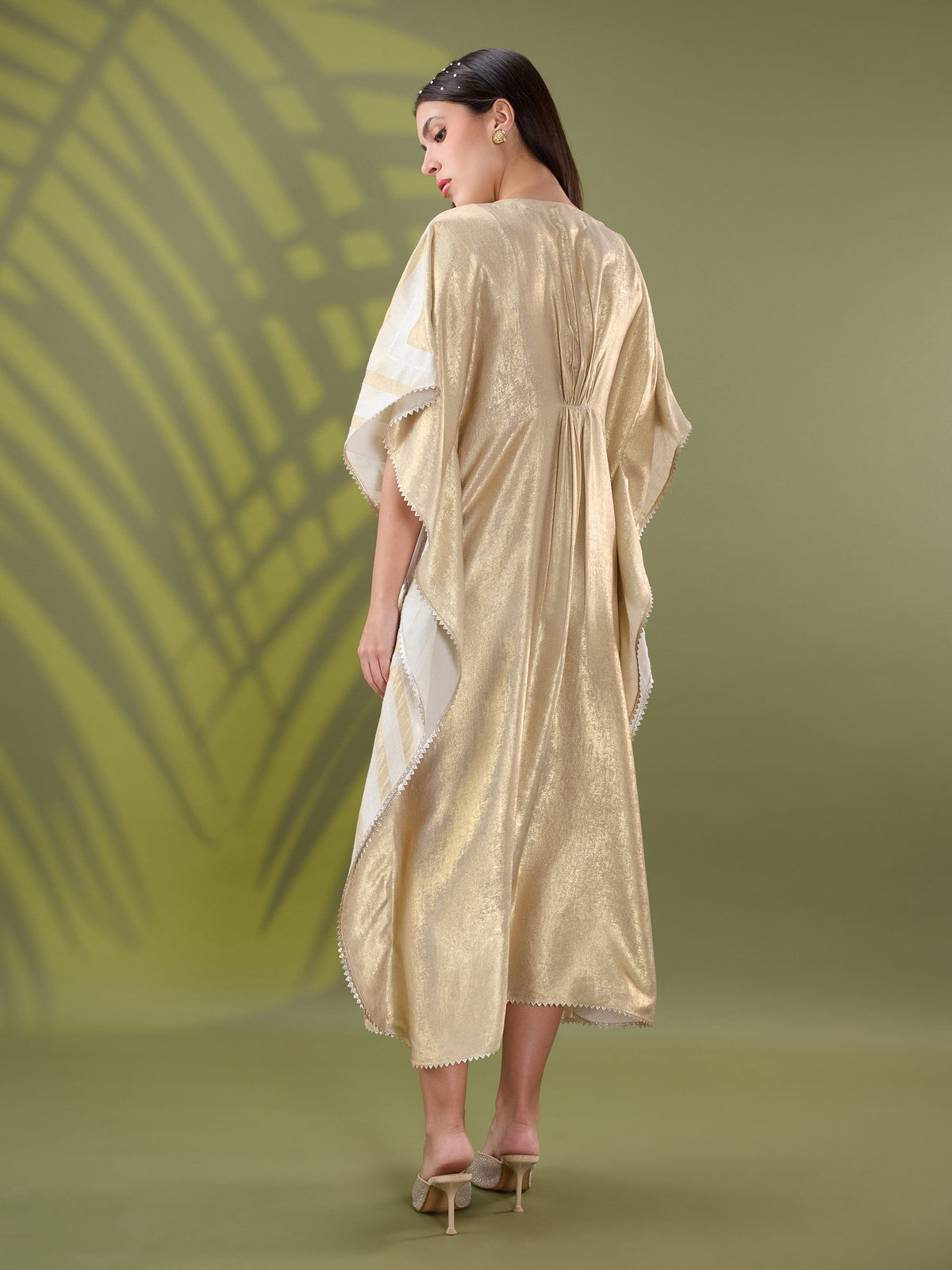 Mehr gold embroidered long kaftan dress