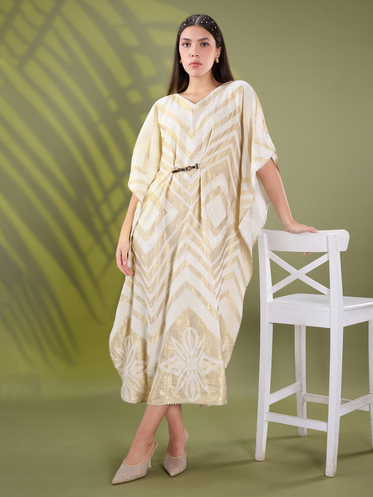 Mehr gold embroidered long kaftan dress