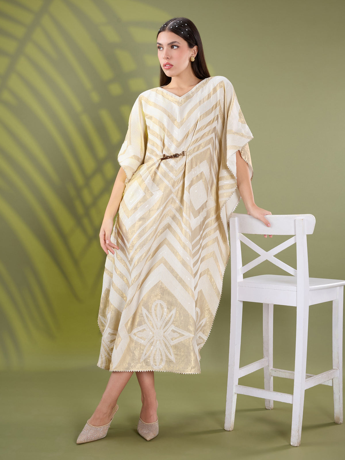 Mehr gold embroidered long kaftan dress