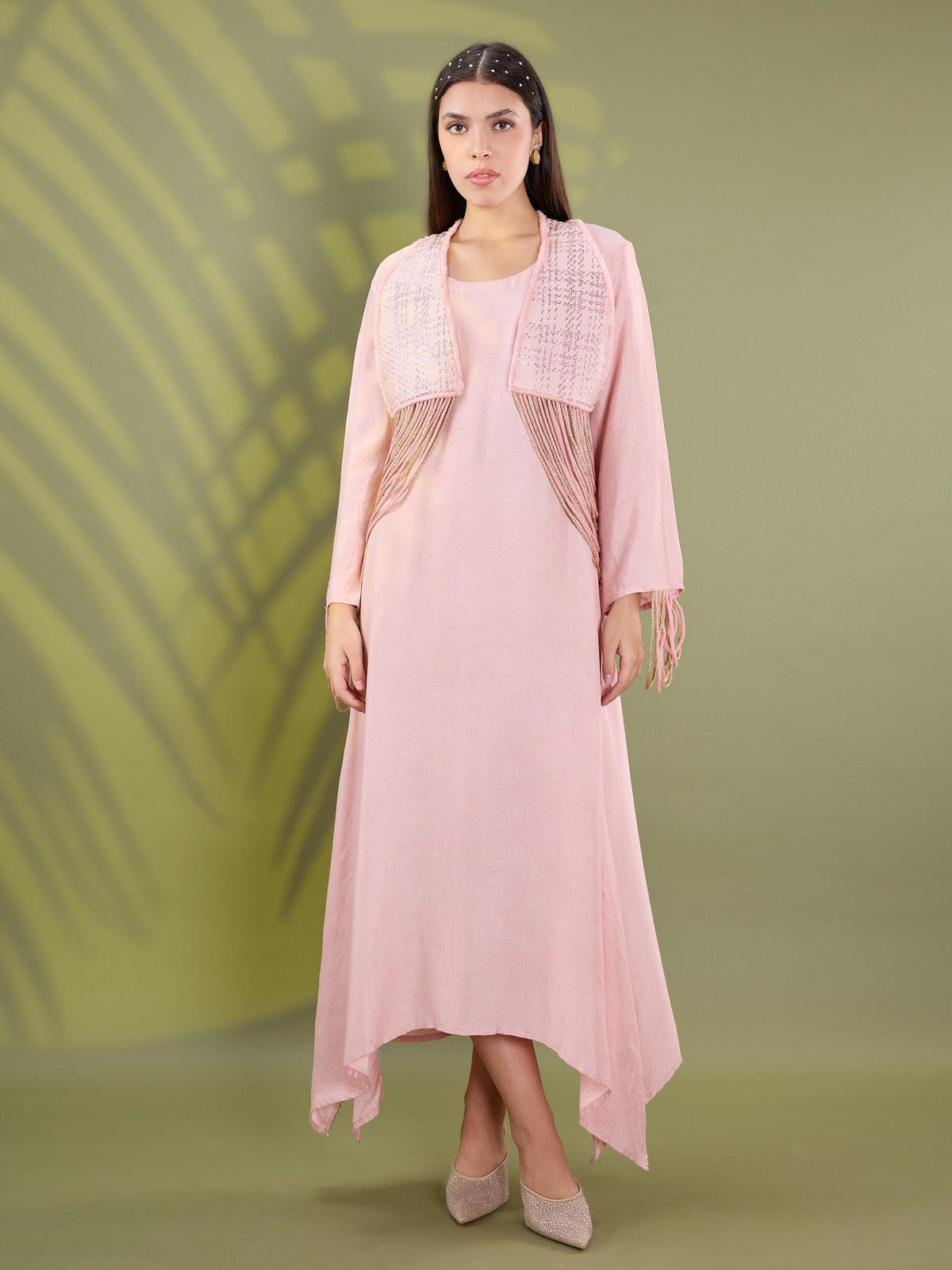 Nea pink fringe dress set