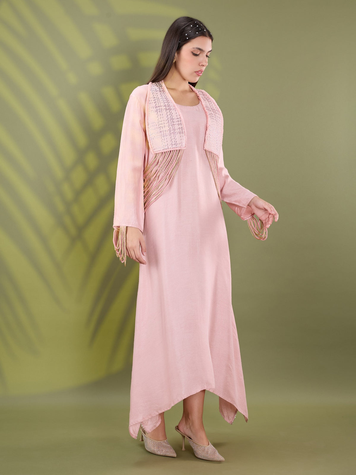Nea pink fringe dress set