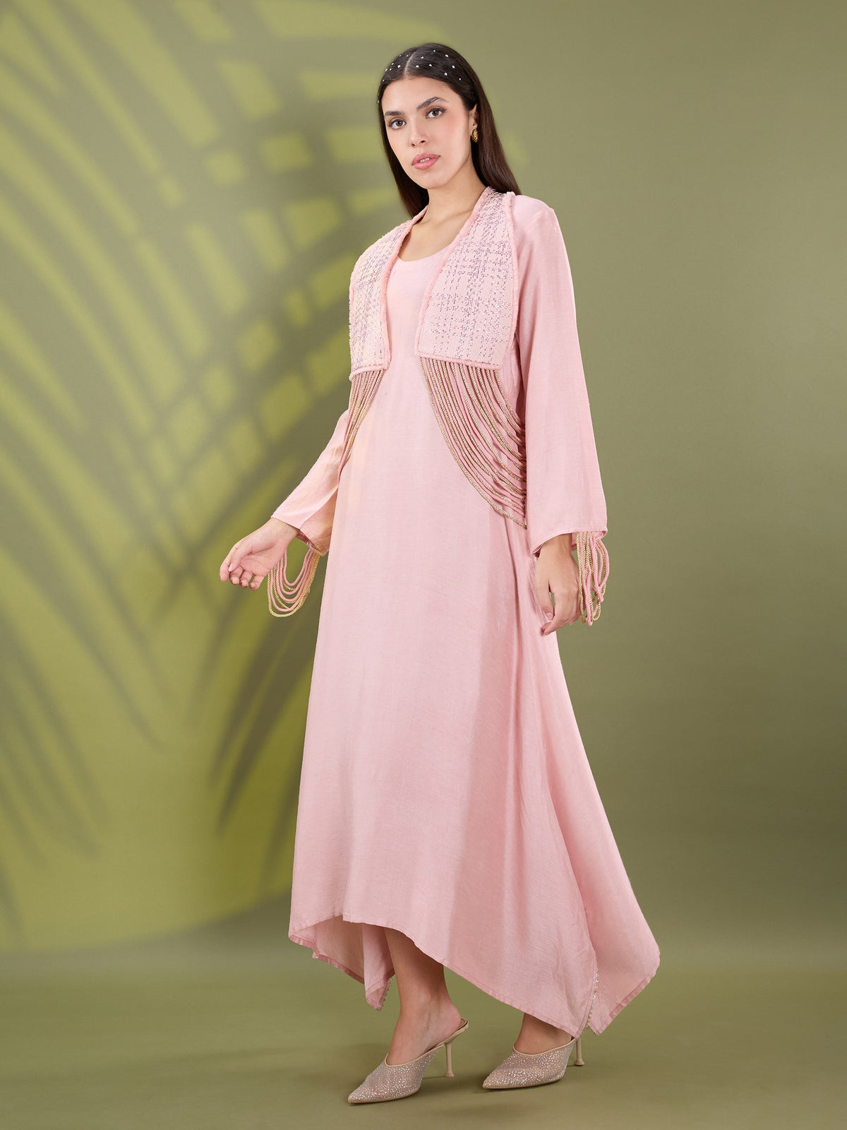 Nea pink fringe dress set