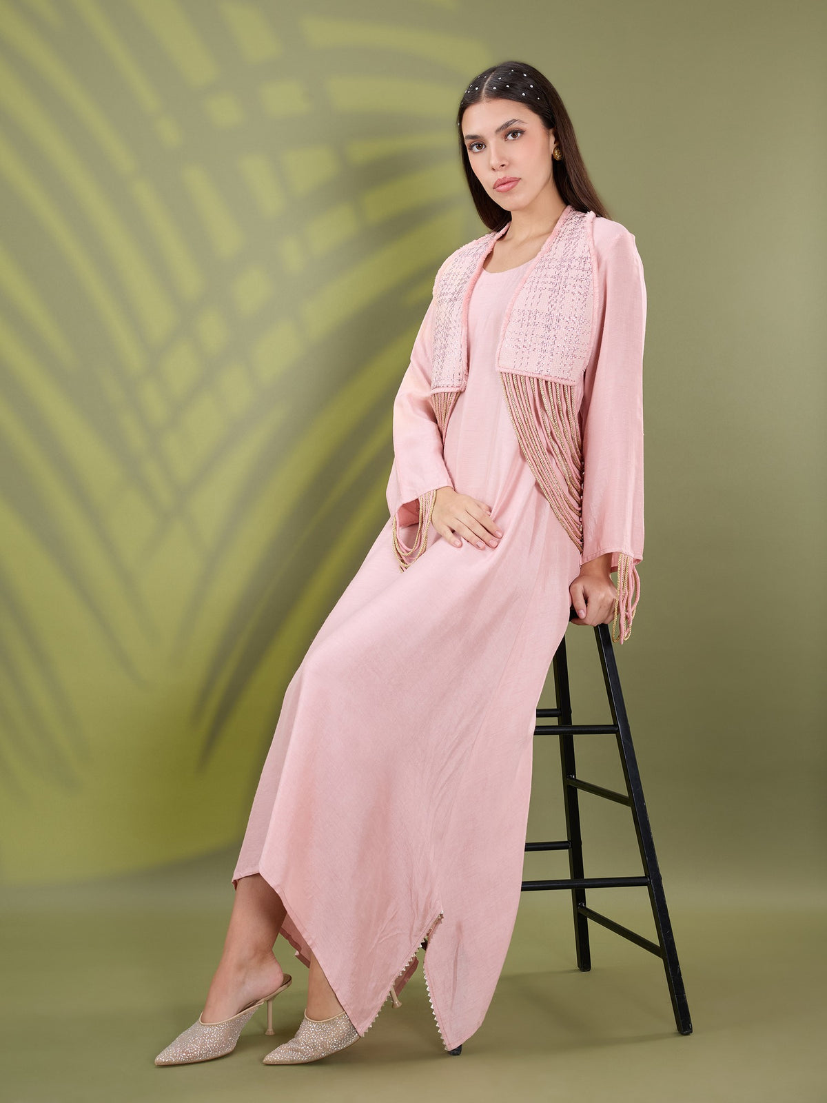 Nea pink fringe dress set