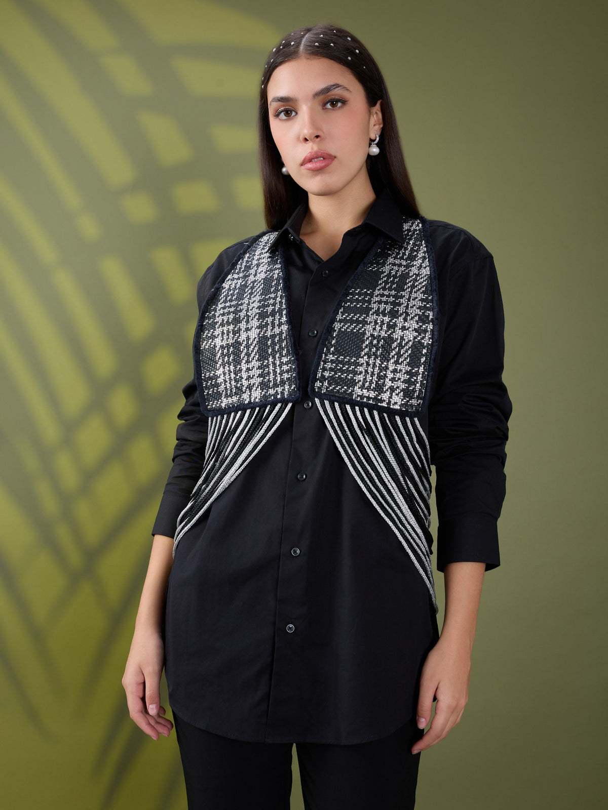 Nea leather fringe jacket only Black