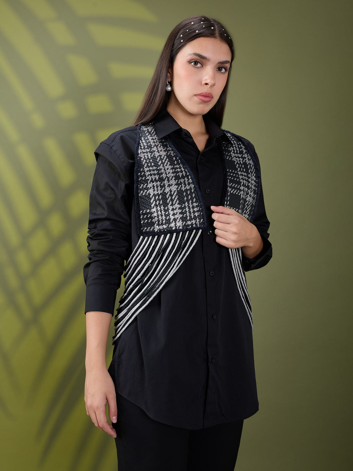 Nea leather fringe jacket only Black