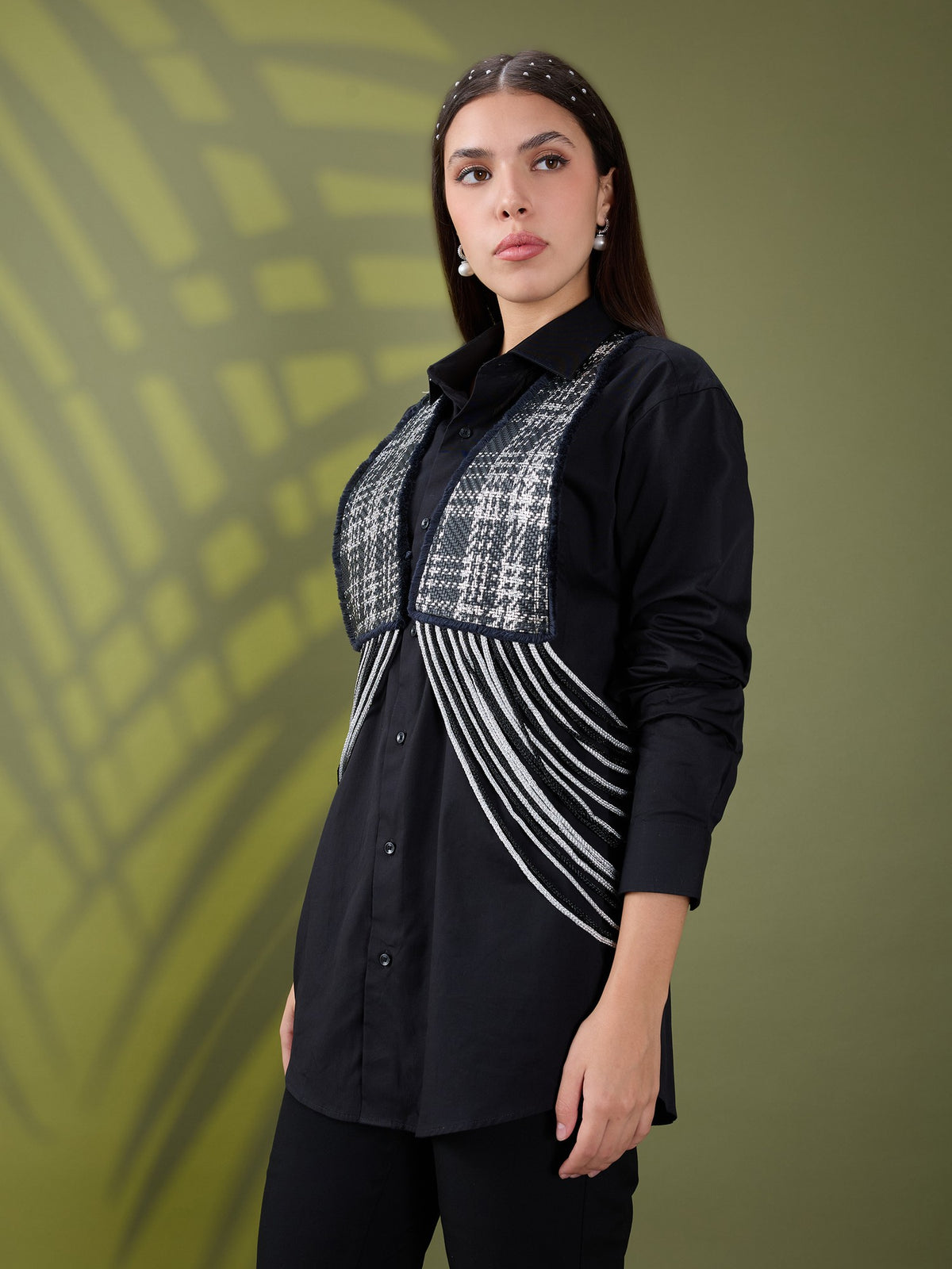 Nea leather fringe jacket only Black