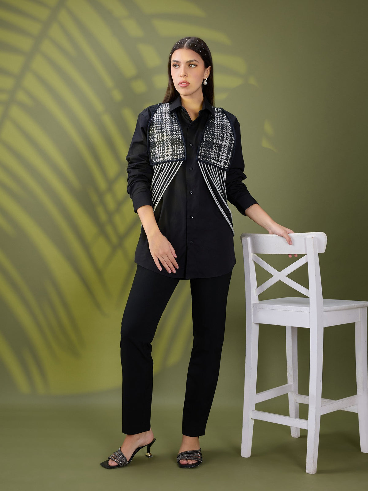 Nea leather fringe jacket only Black