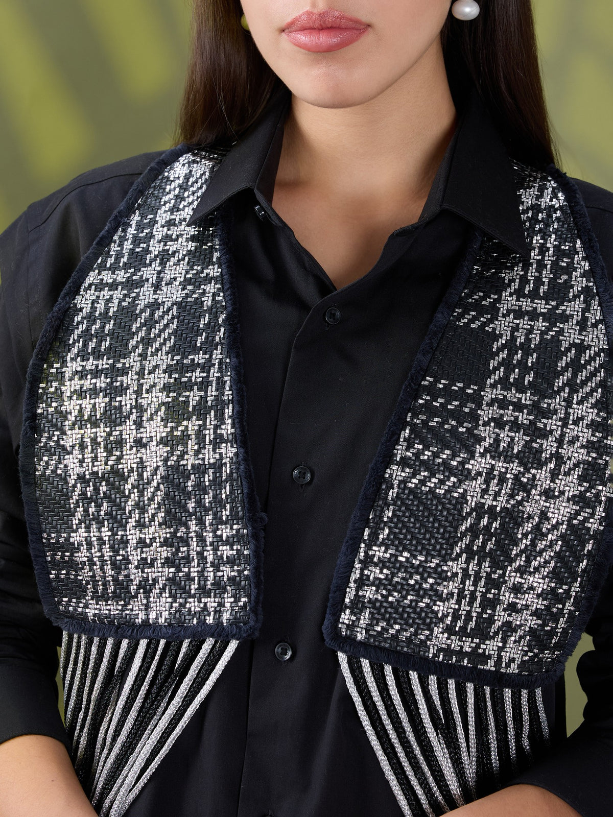 Nea leather fringe jacket only Black