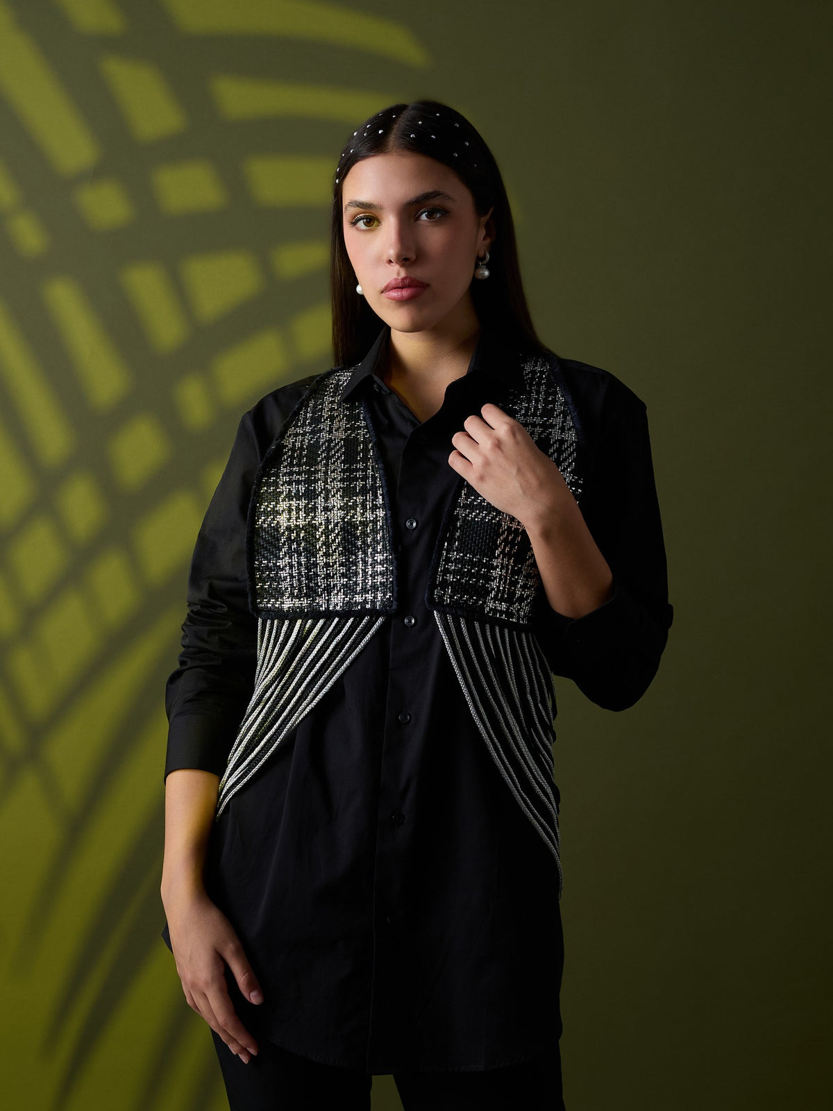 Nea leather fringe jacket only Black