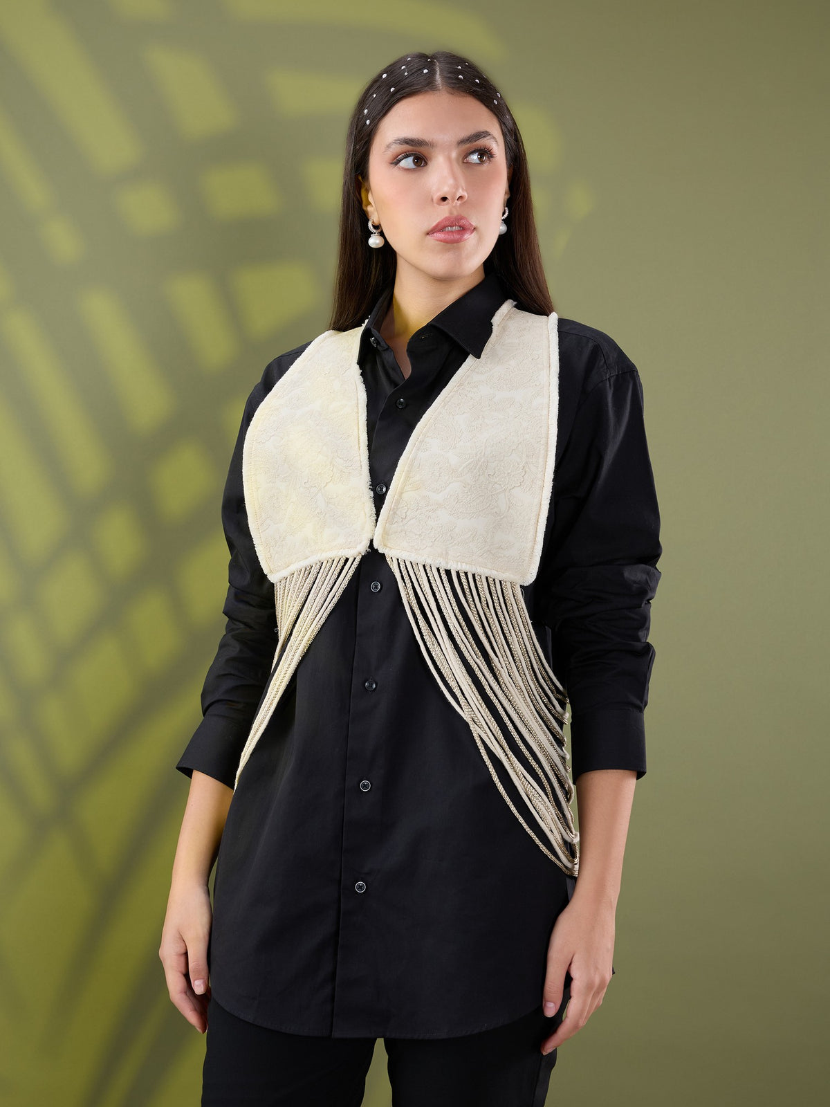 Nea leather fringe jacket only White