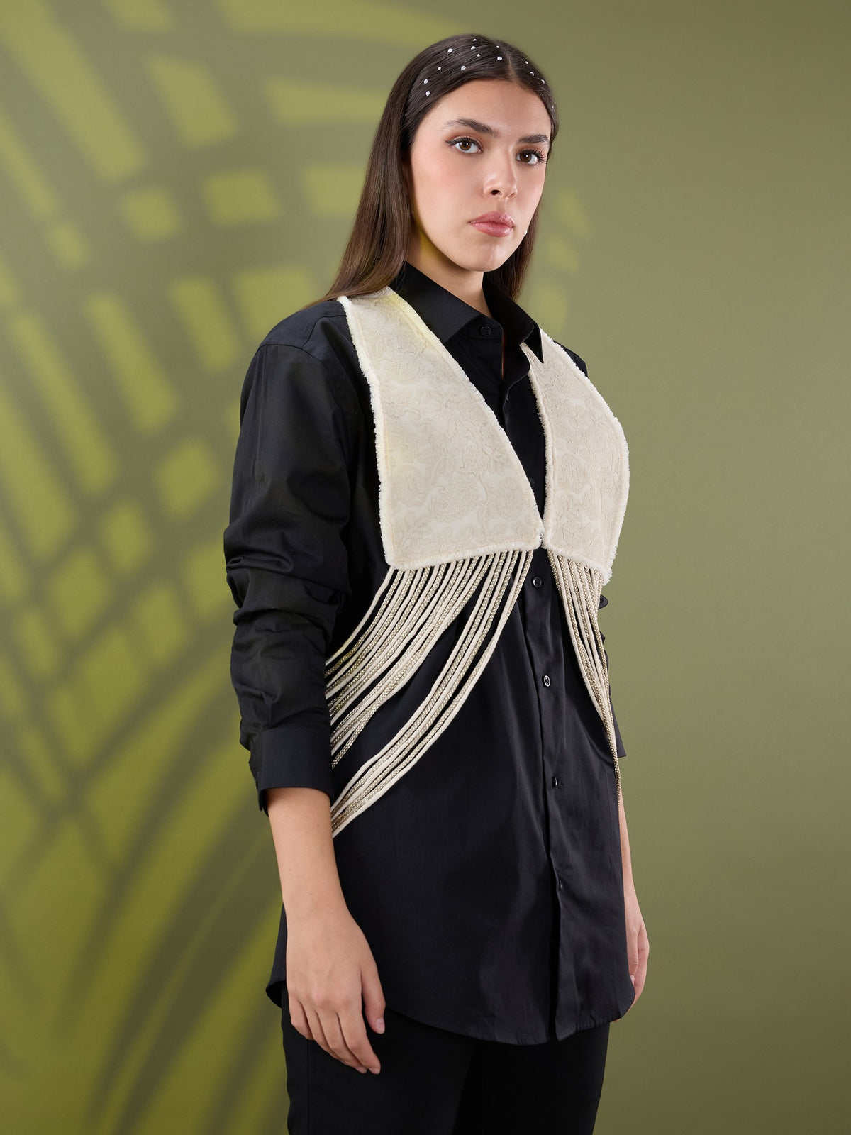 Nea leather fringe jacket only White