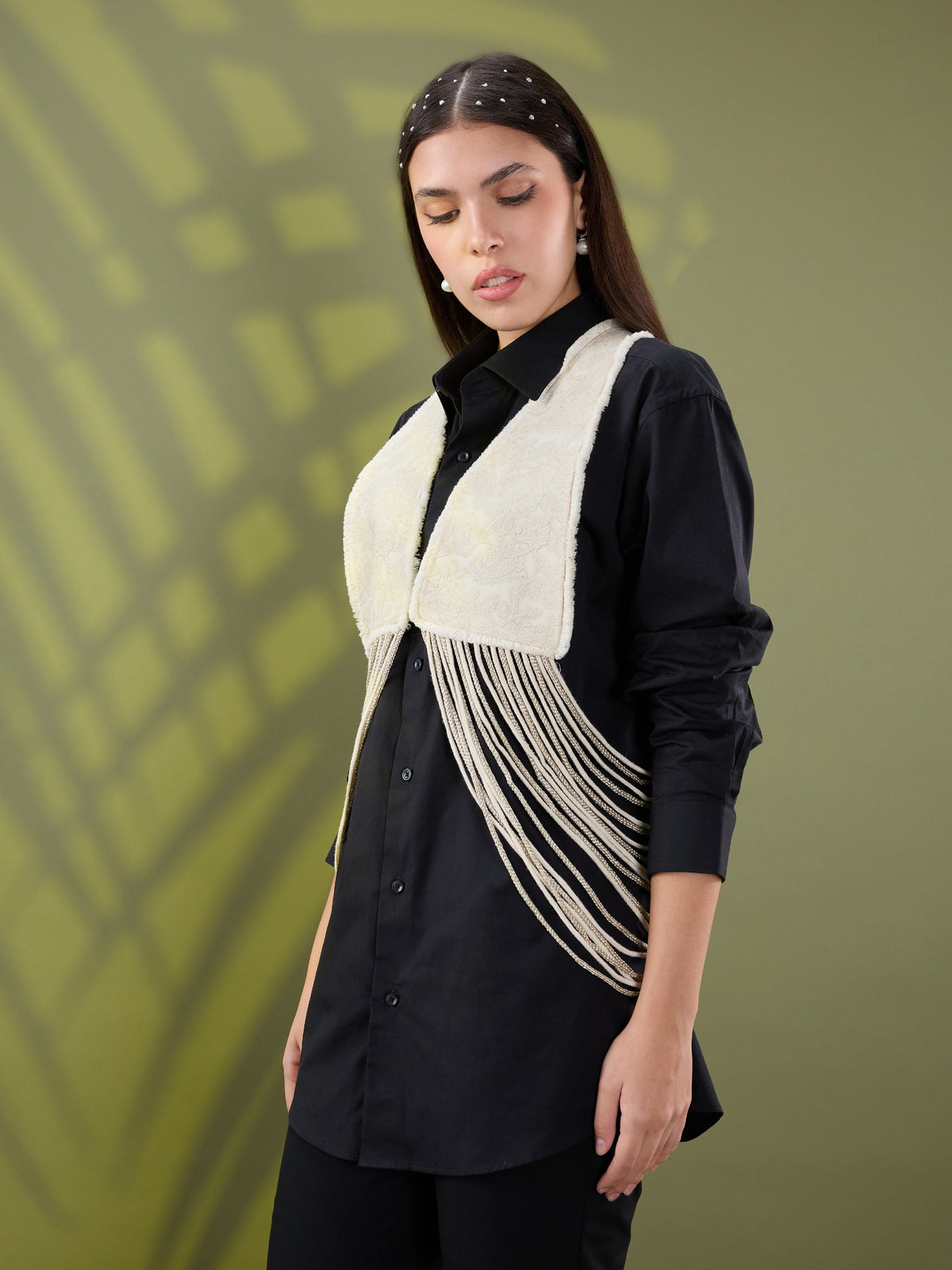 Nea leather fringe jacket only White