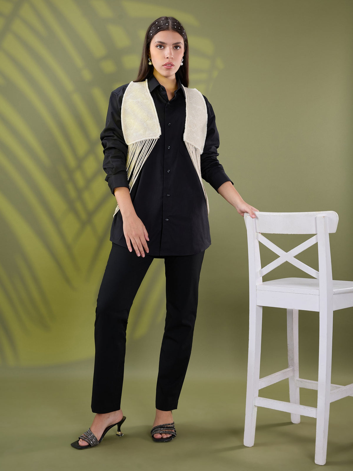 Nea leather fringe jacket only White