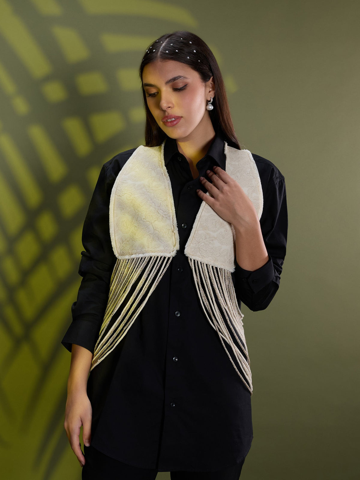 Nea leather fringe jacket only White