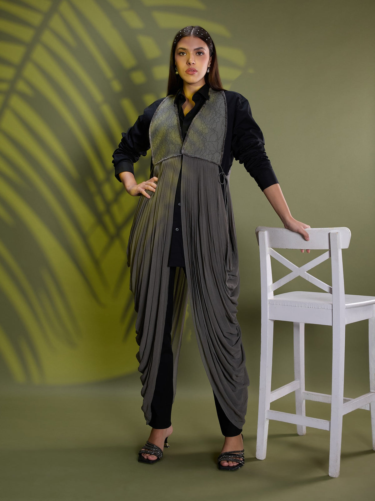 Nea leather drape jacket