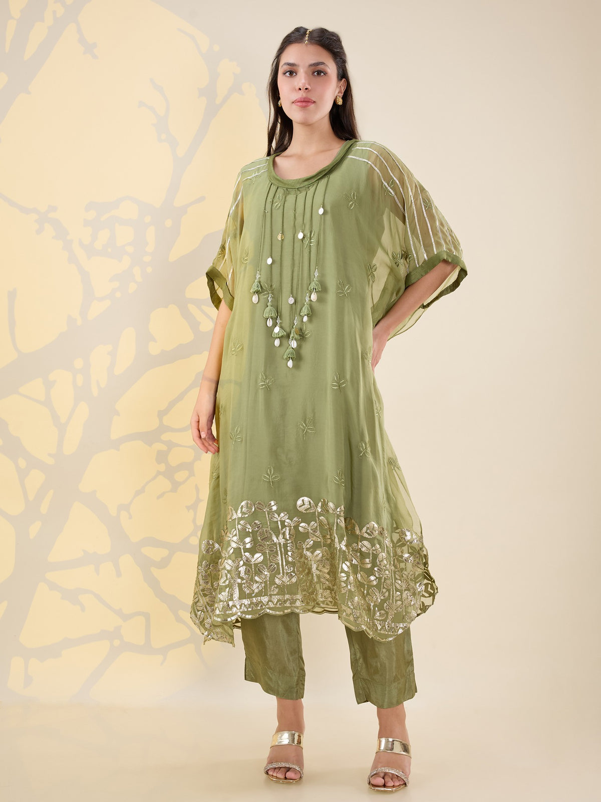 Noor green kaftan set