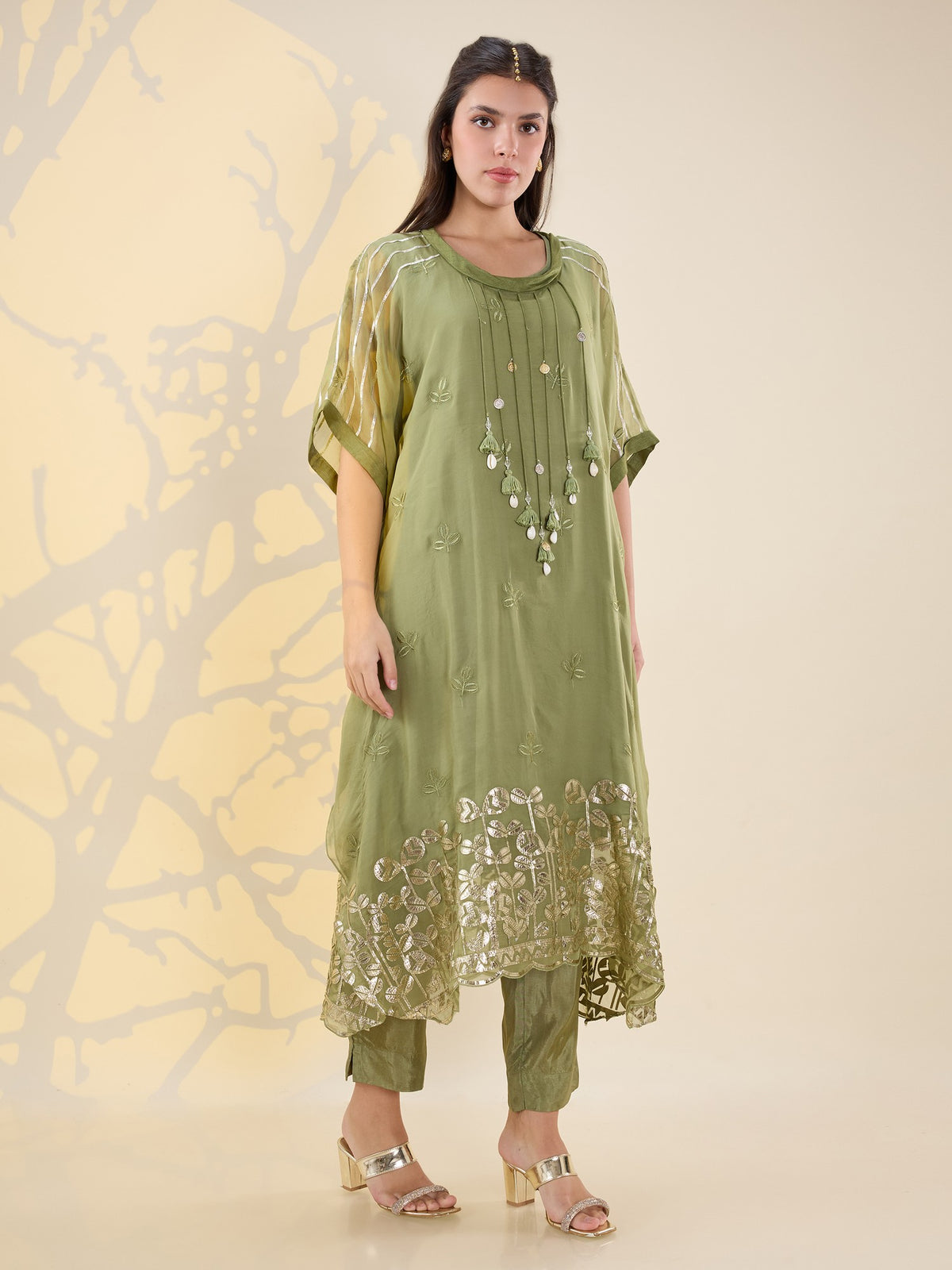 Noor green kaftan set