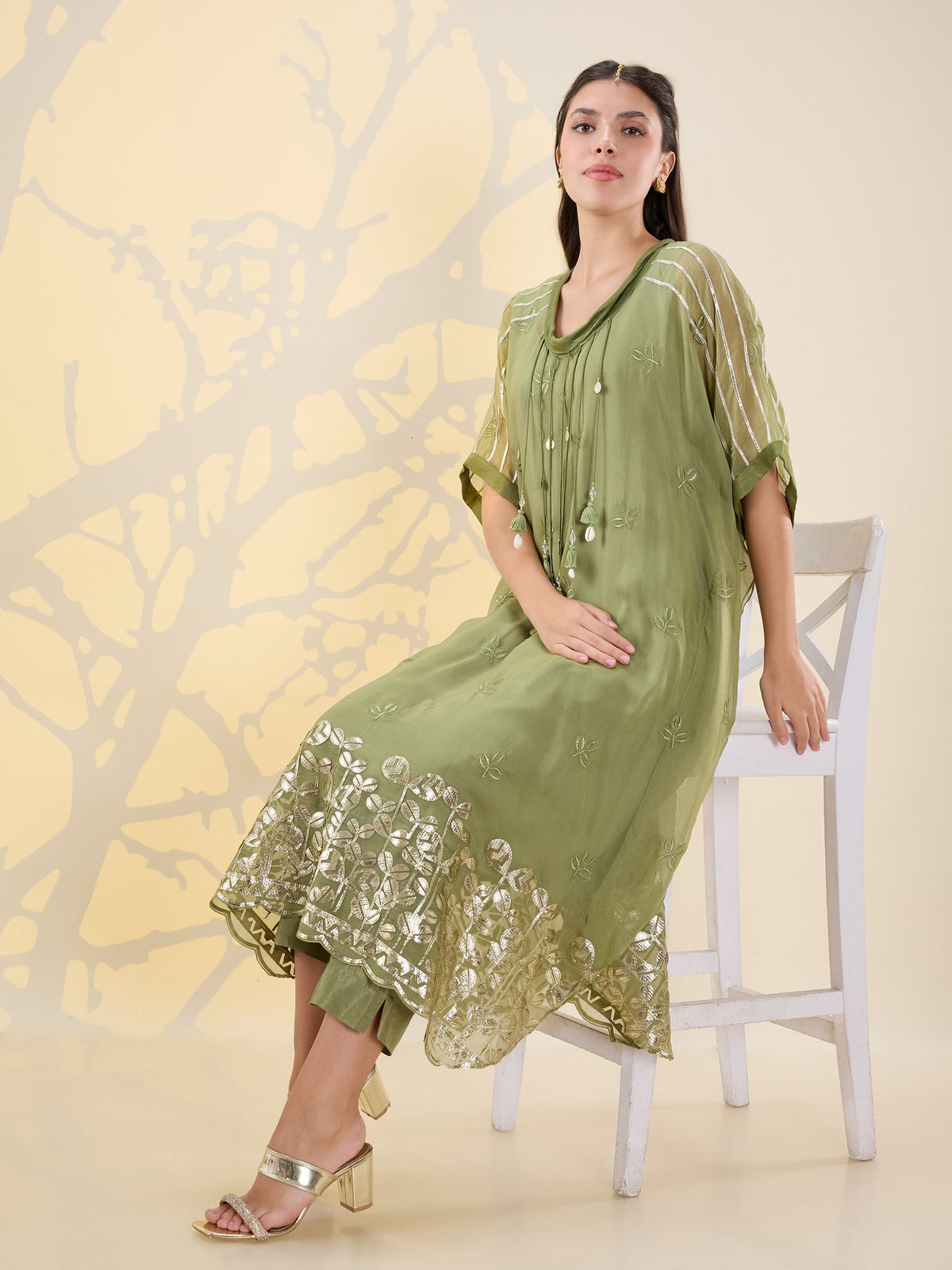Noor green kaftan set