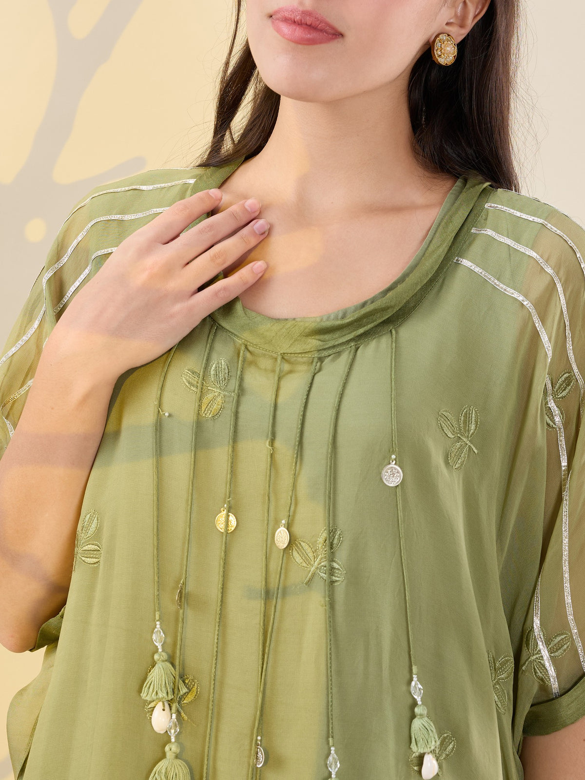 Noor green kaftan set