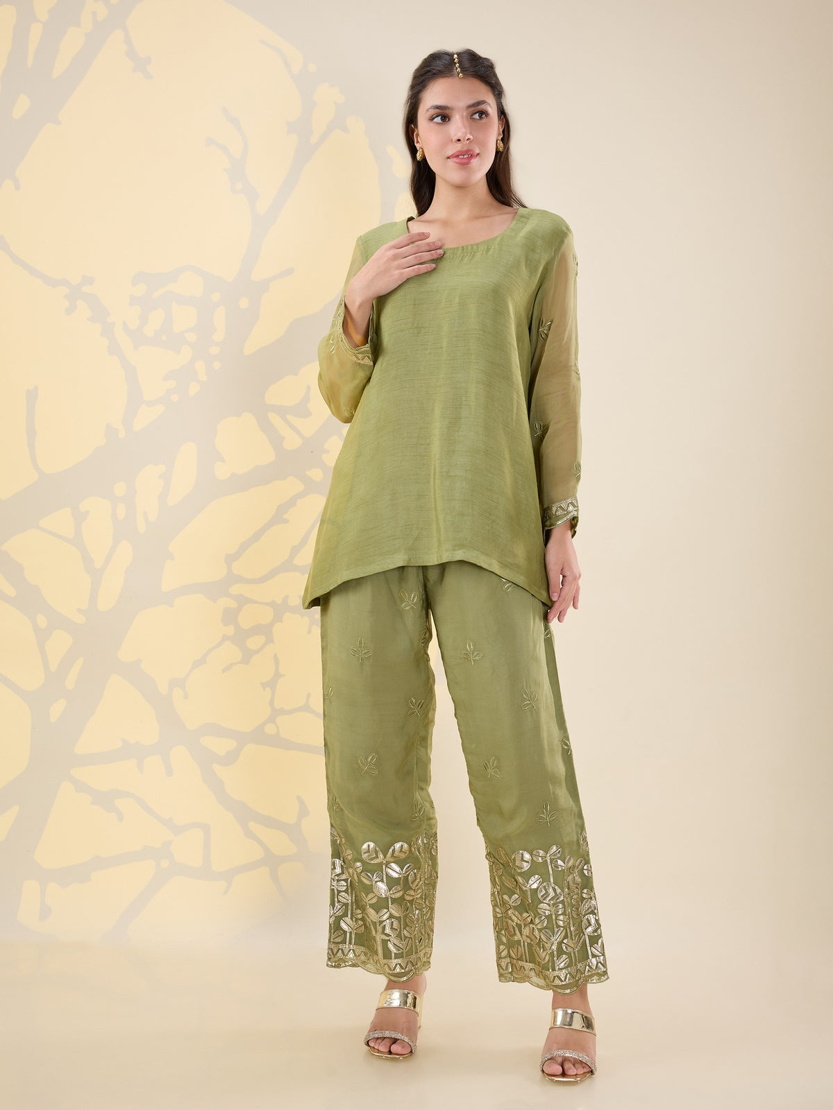 Noor green drape kurta set