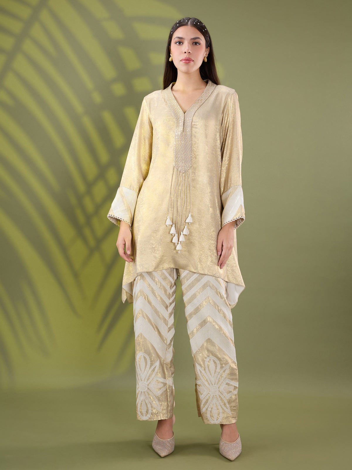Mehr gold embroidered A line kurta set