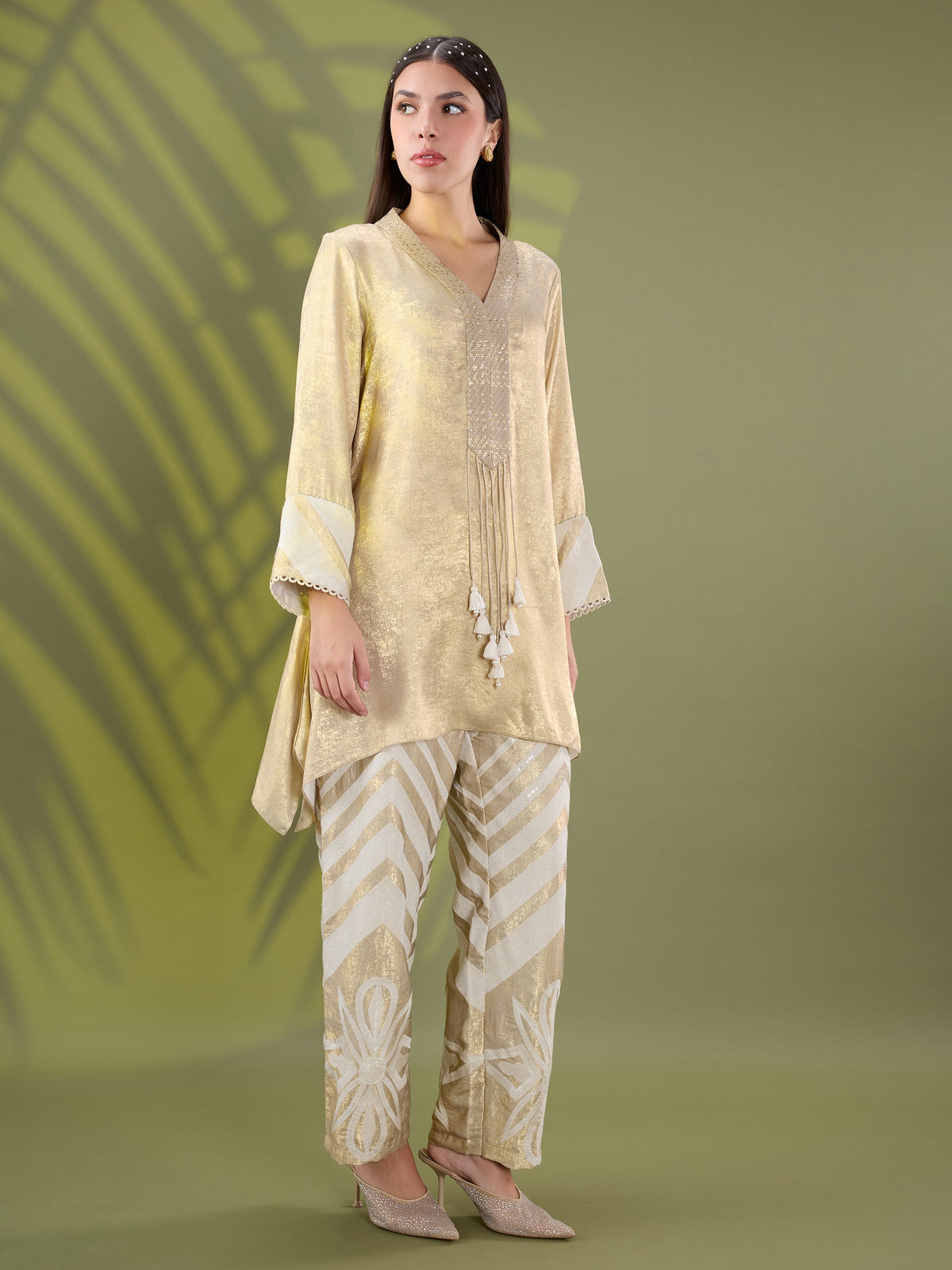 Mehr gold embroidered A line kurta set