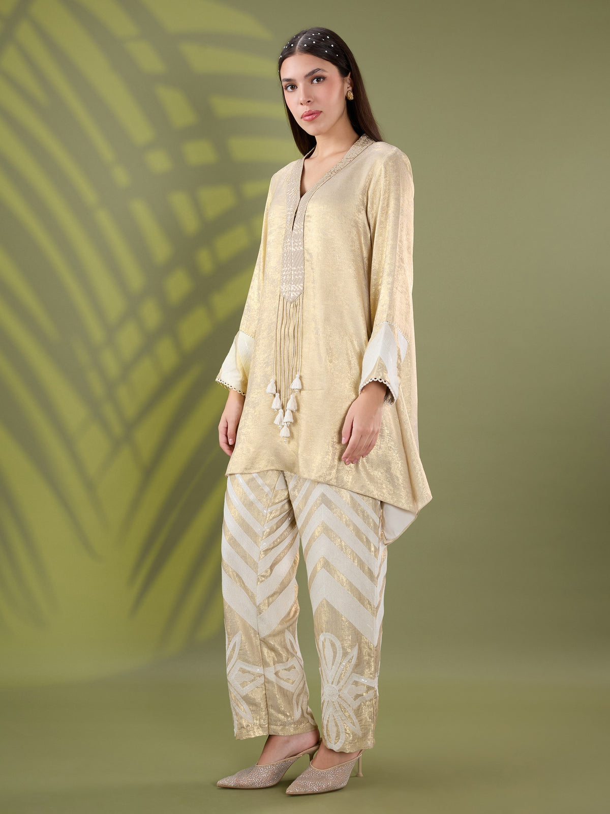 Mehr gold embroidered A line kurta set