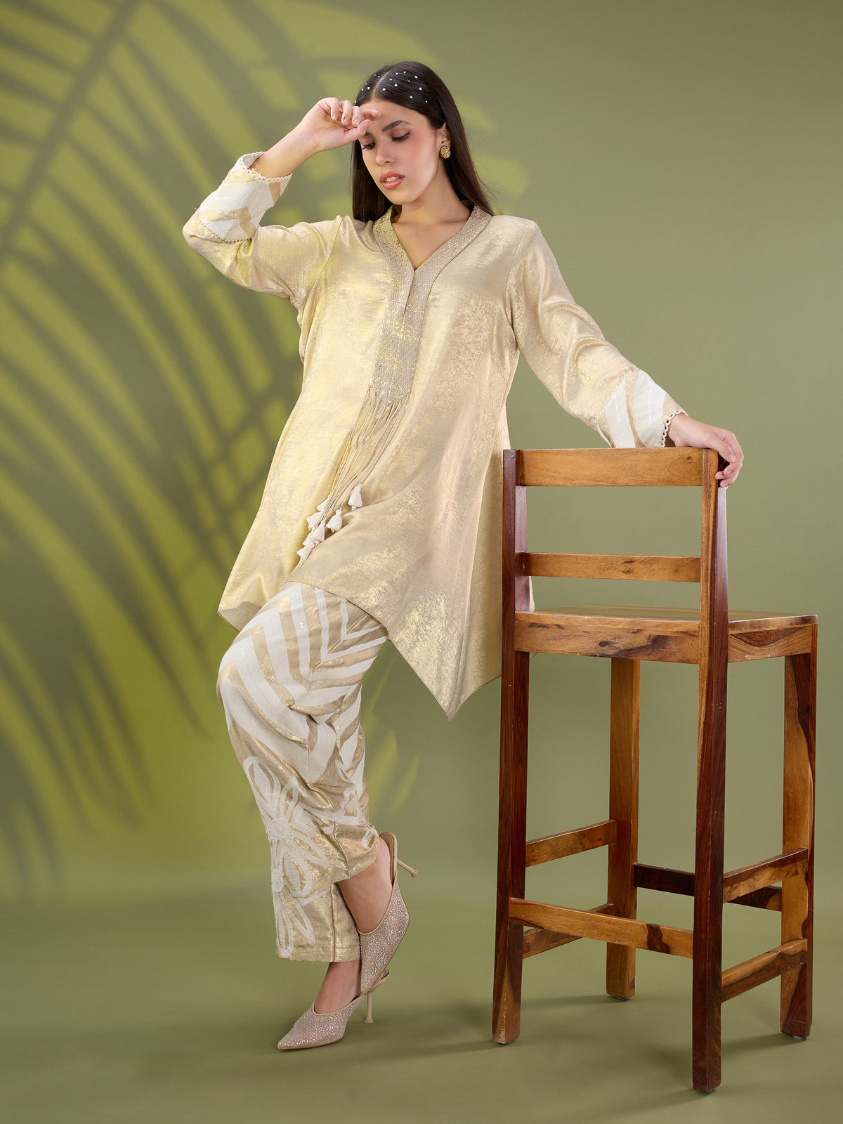 Mehr gold embroidered A line kurta set