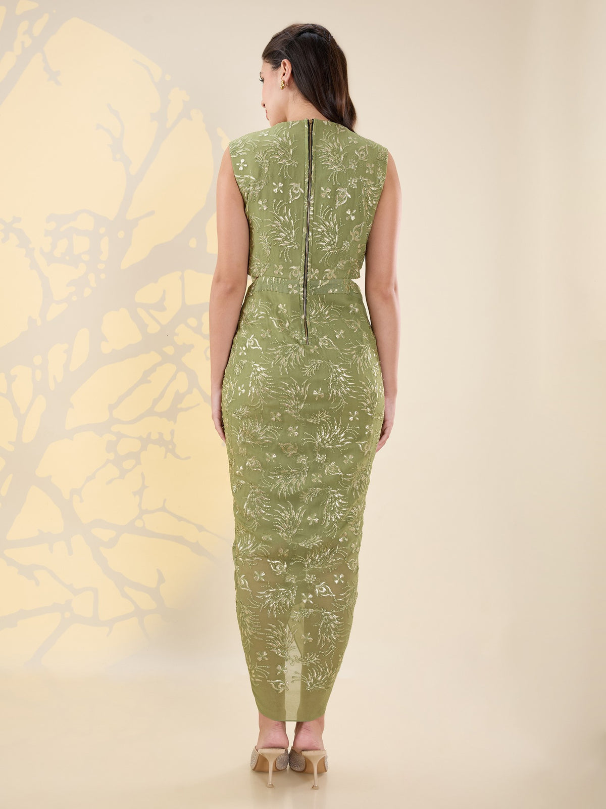 Noor green drape dress set