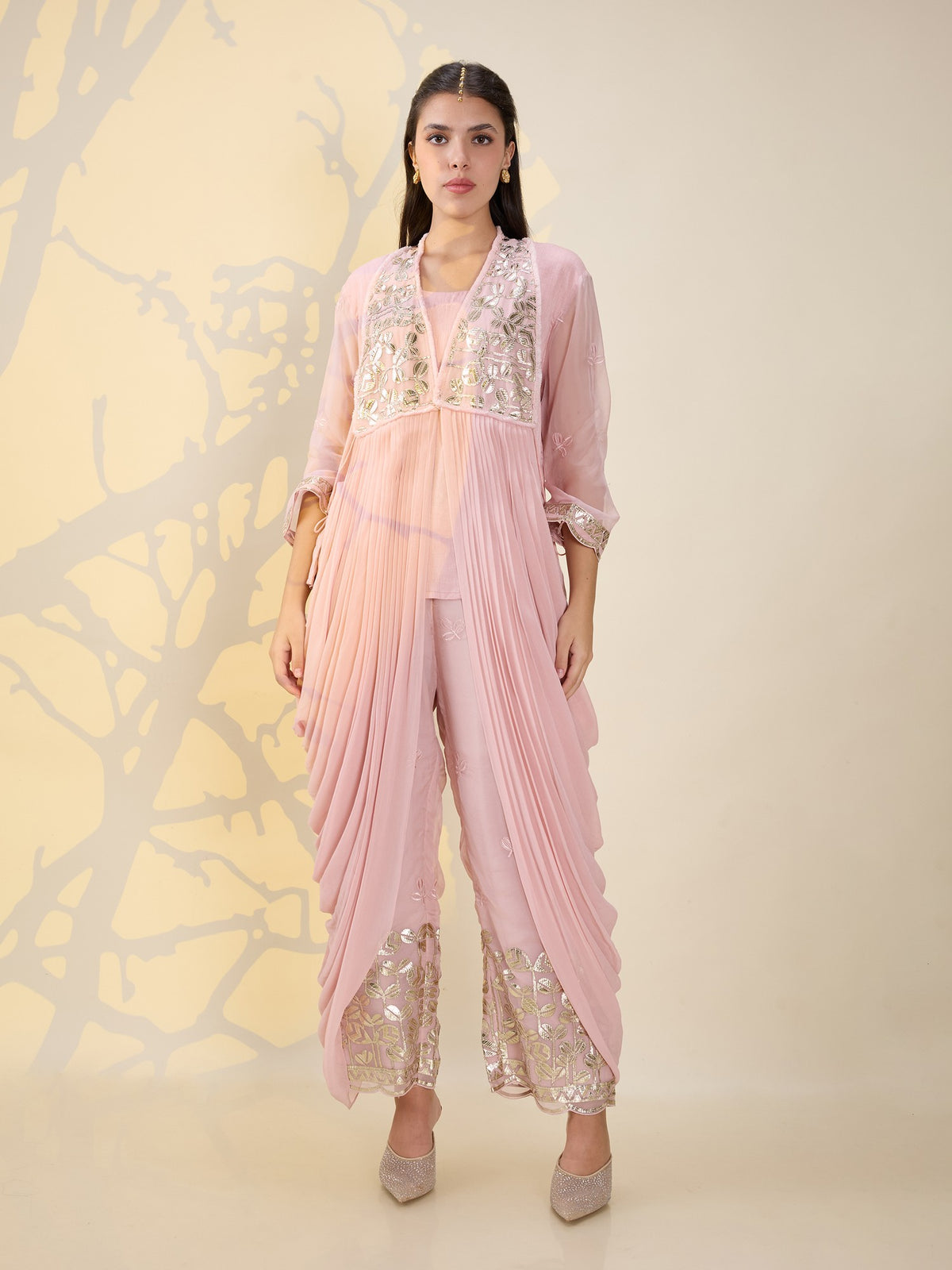 Noor pink drape kurta set
