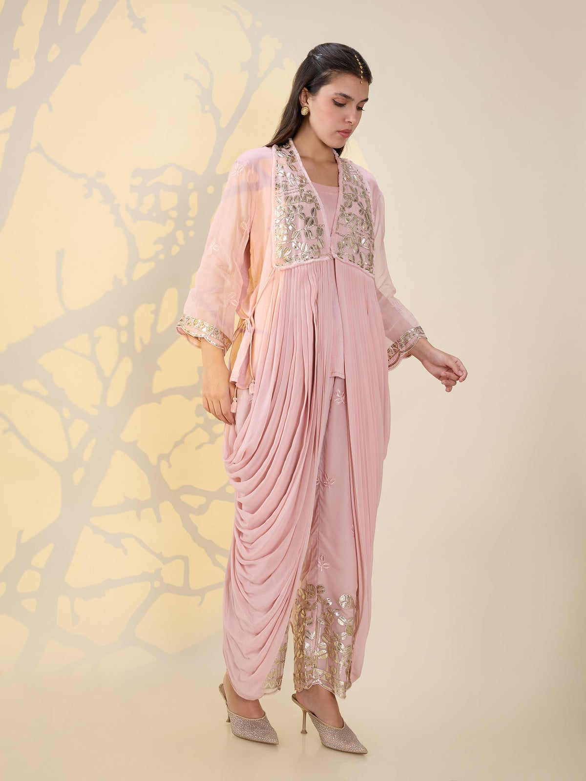 Noor pink drape kurta set