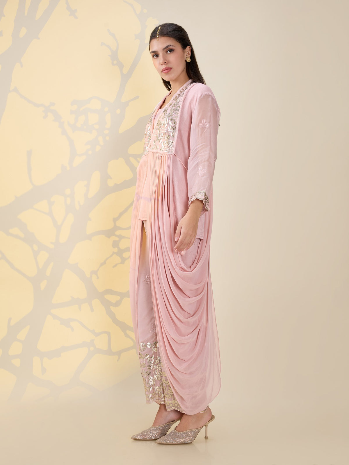 Noor pink drape kurta set
