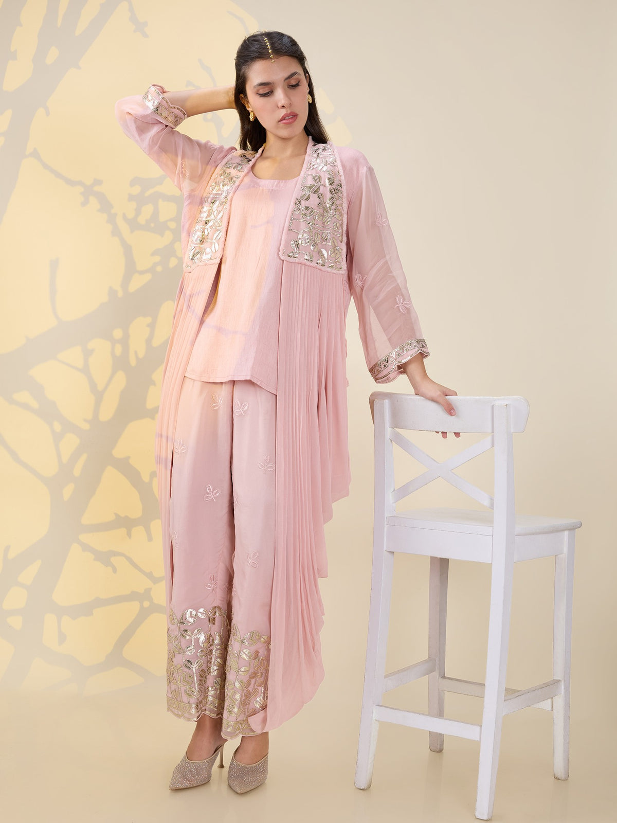Noor pink drape kurta set