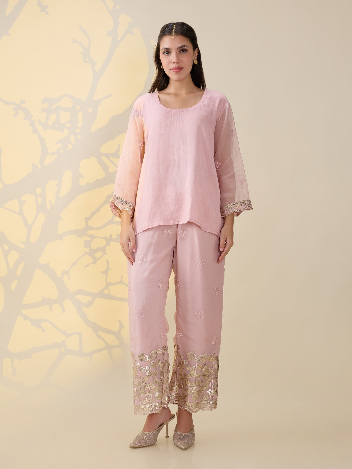 Noor pink drape kurta set