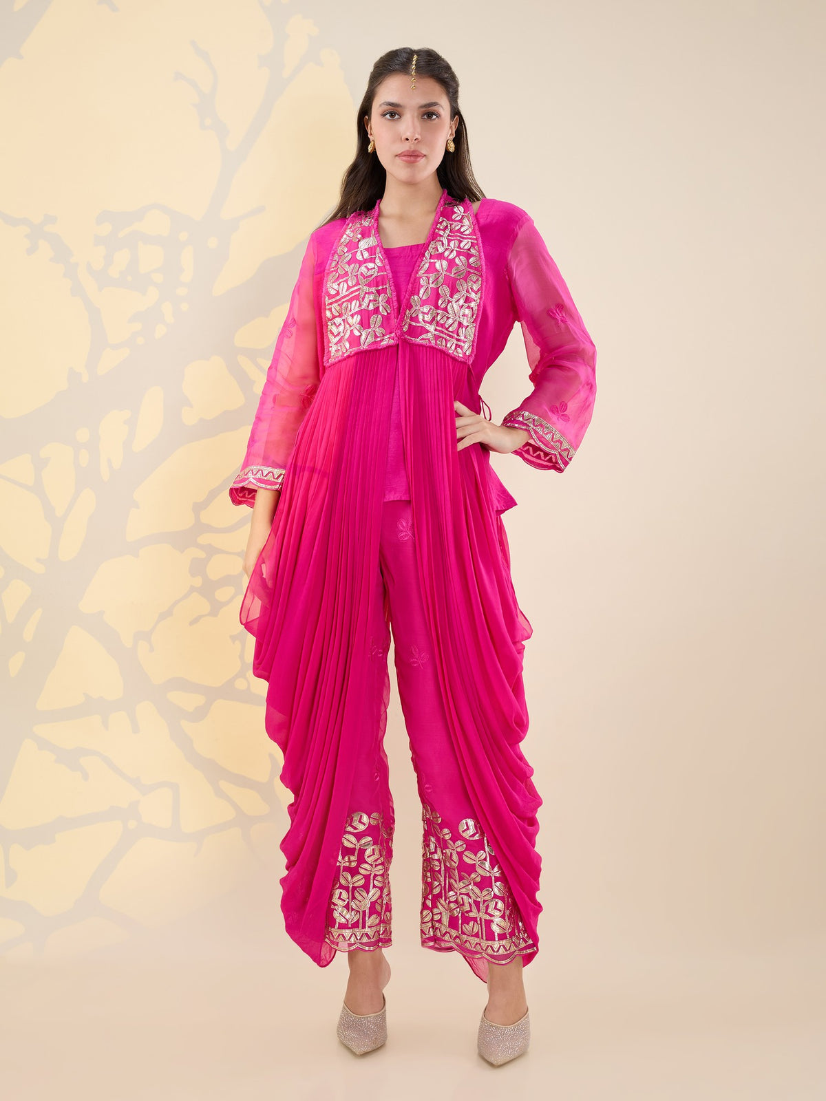 Noor fuscia pink drape kurta set