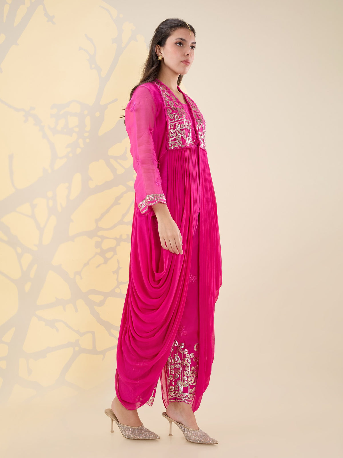 Noor fuscia pink drape kurta set