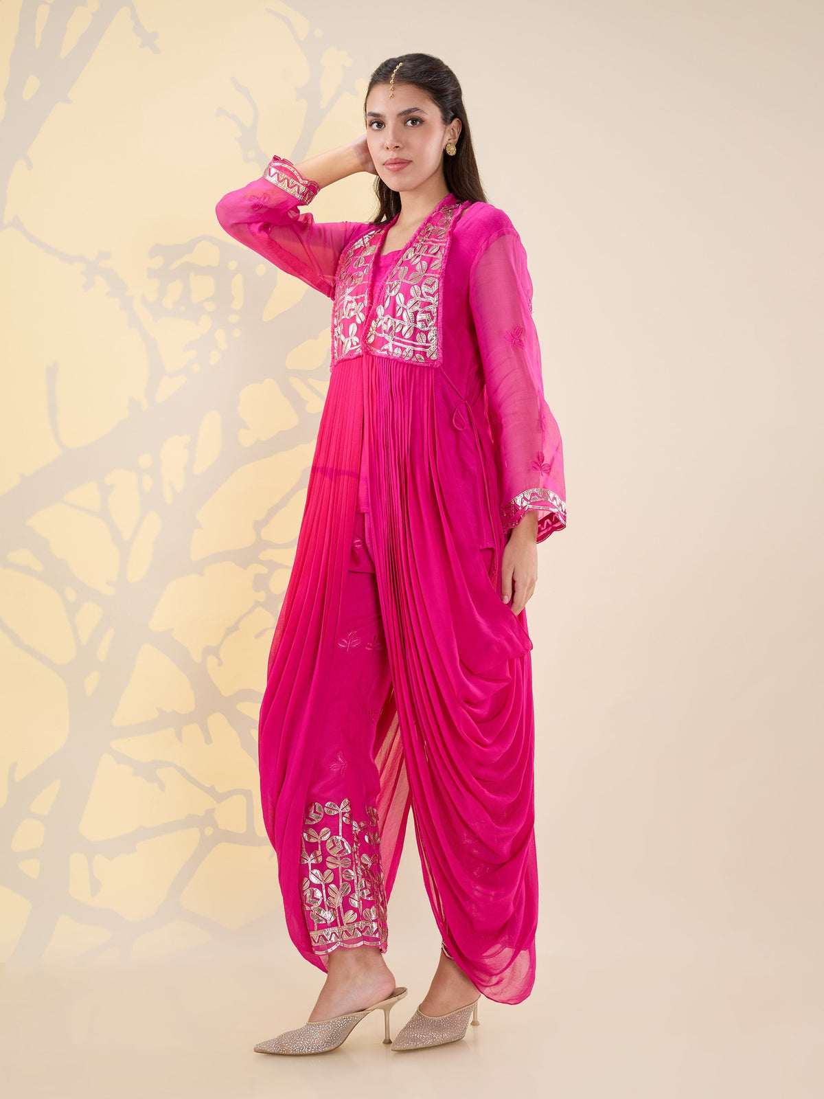 Noor fuscia pink drape kurta set
