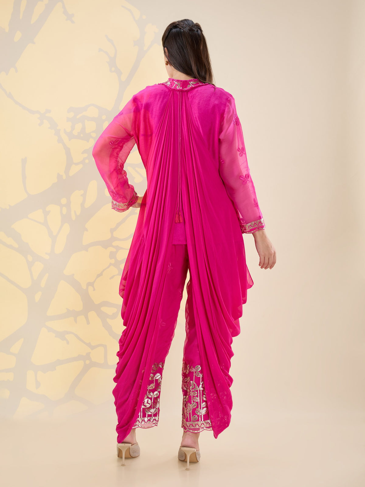 Noor fuscia pink drape kurta set
