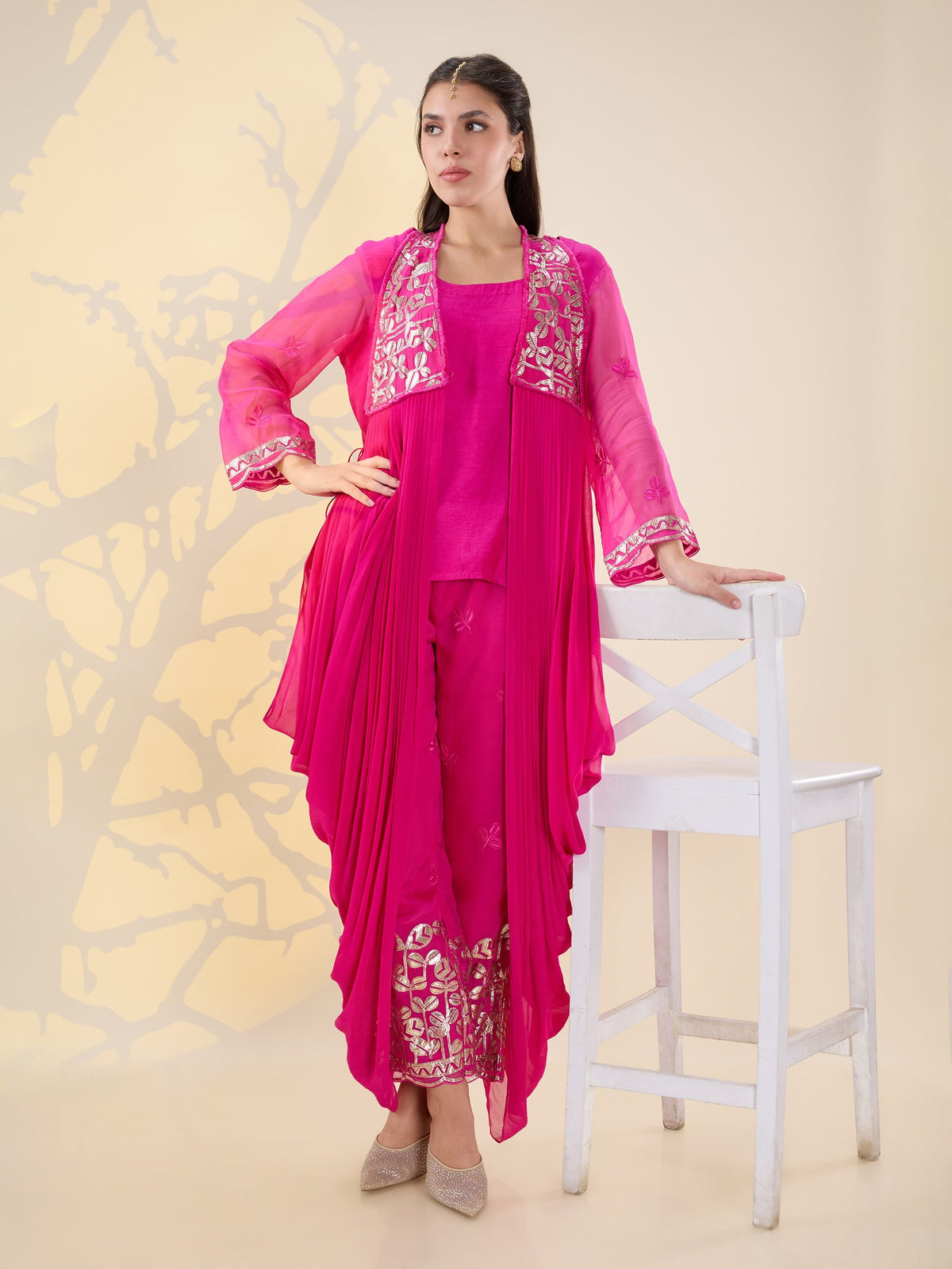 Noor fuscia pink drape kurta set