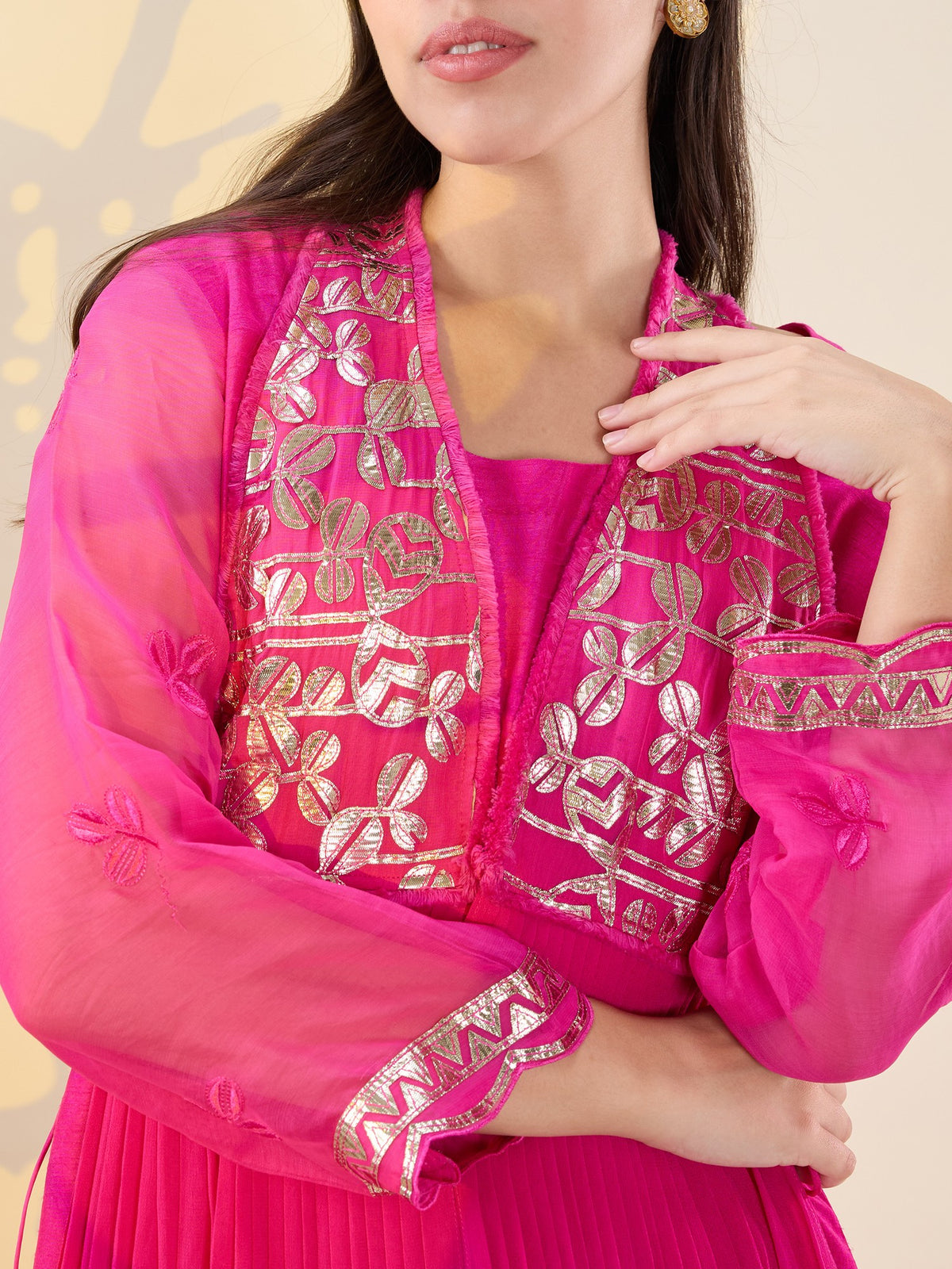 Noor fuscia pink drape kurta set