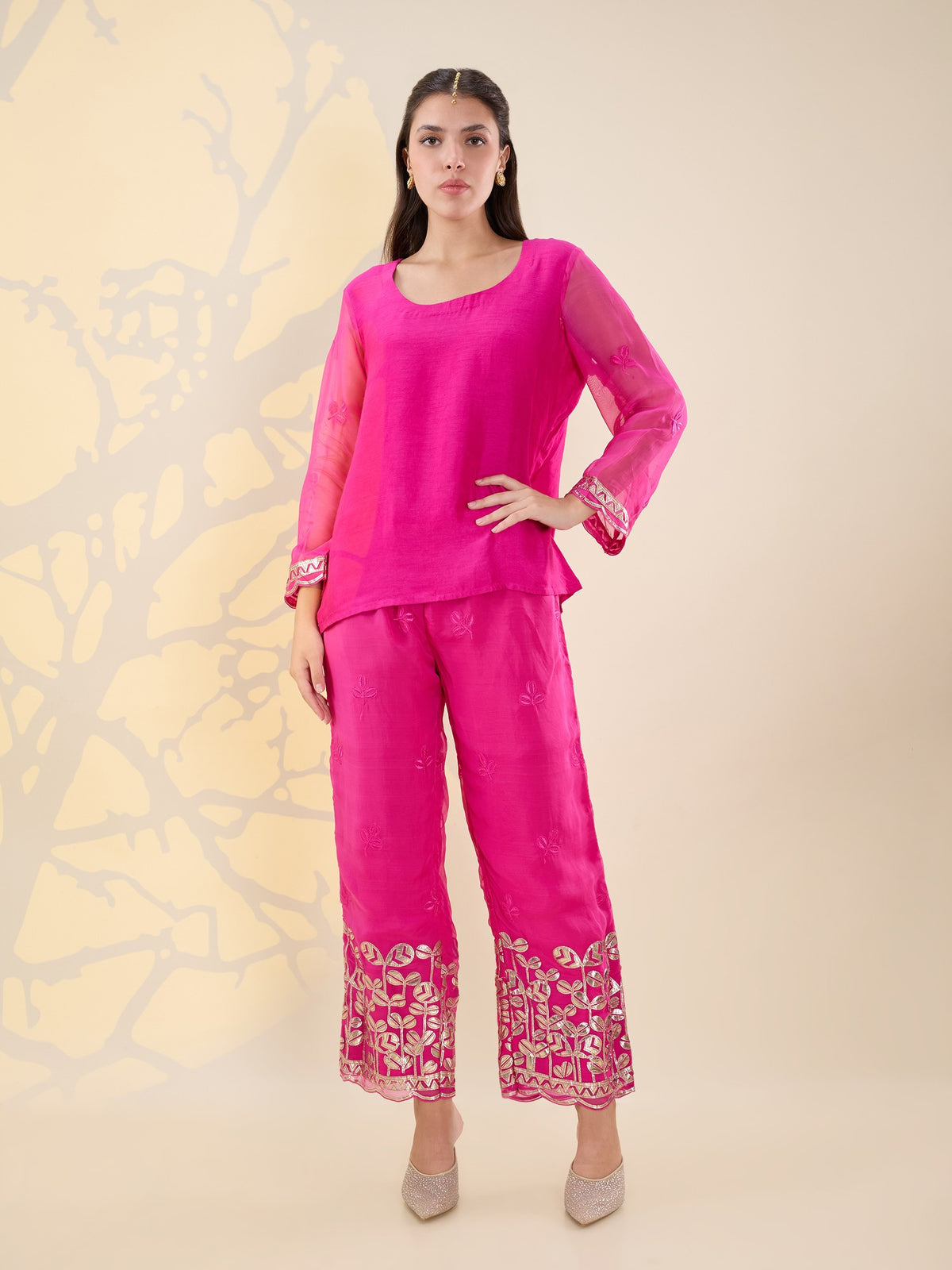 Noor fuscia pink drape kurta set