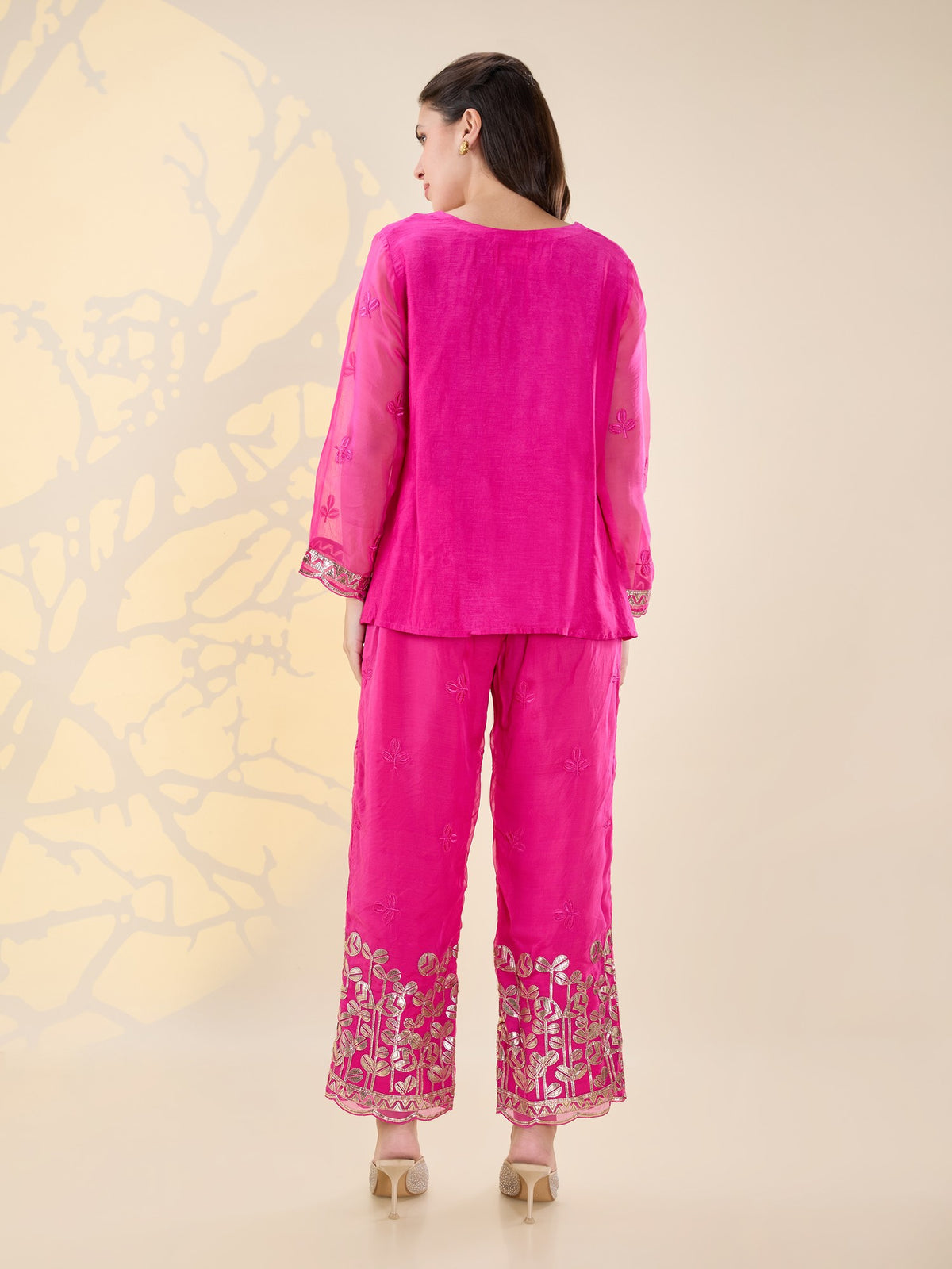 Noor fuscia pink drape kurta set